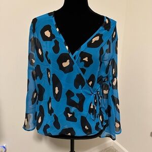 Women’s Jorge Perez Blue Leopard‎ Wrap Top